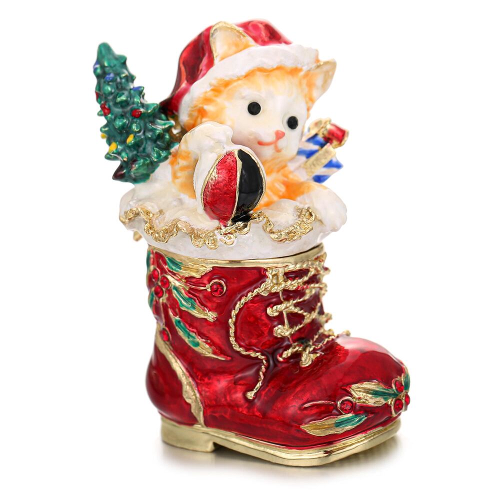 Azurt LCX Hand Painted Enamel Christmas Stocking Trinket Box